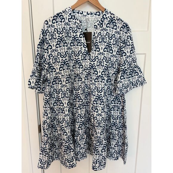 No Brand Dresses & Skirts - Women’s Blue White Ruffle Sleeve A-Line Dress Size 2XL NWT
